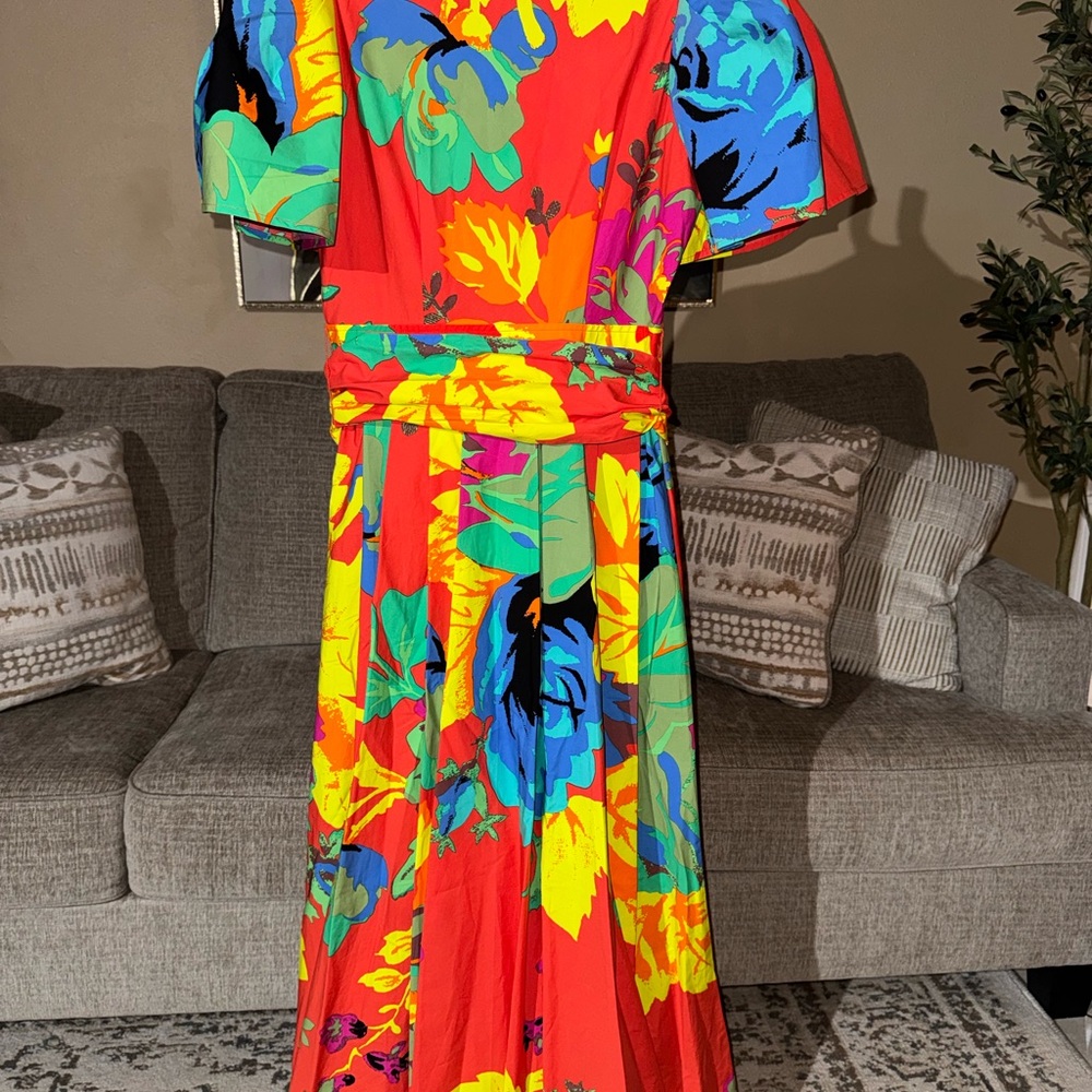 Christopher John Rogers Red Floral-Print Dress with Multicolor Accents - Picture 2 of 4